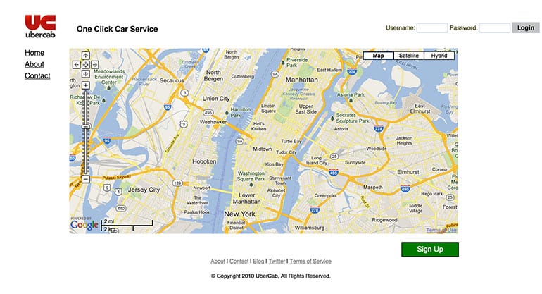 Uber website version from 2010.